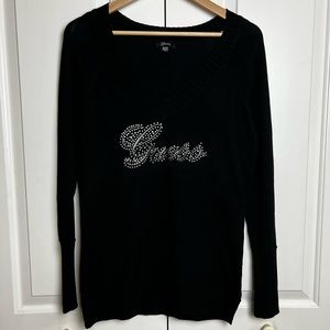 Guess Sweater | Guess Women’s Black XL V-Neck Sweater with Rhinestones